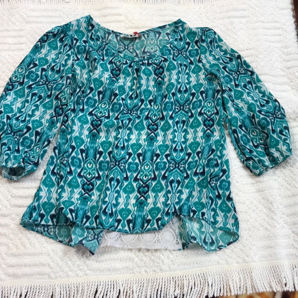 Turquoise Girls Top with Lace Back - Picture 1 of 2